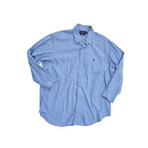 Ralph Lauren Mens Yarmouth Button Down Shirt Blue Pinstripe Cotton Size 17.5